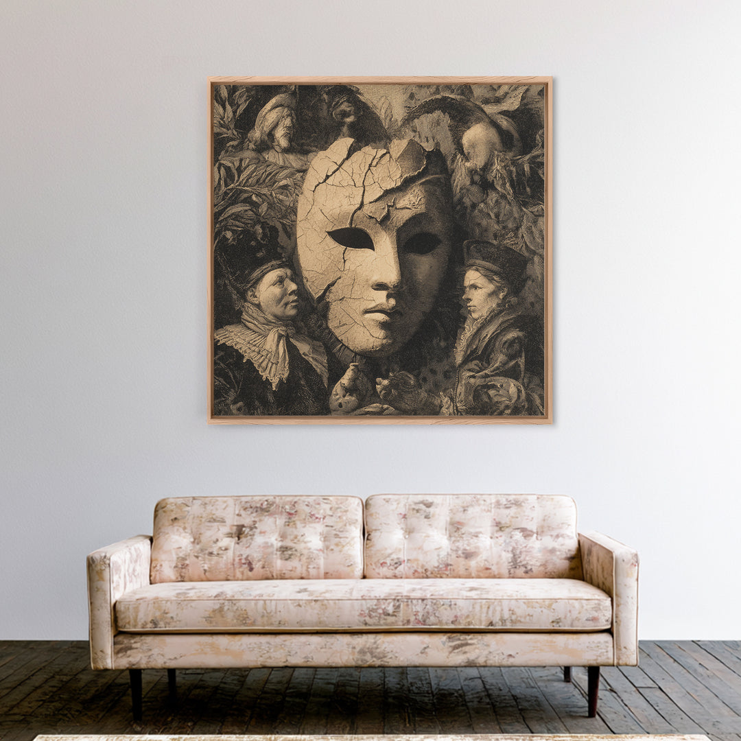 The Cracked Porcelain Mask, Danse Macabre Art, Square Wall Art, Gothic Horror Wall Art, Canvas Print, Halloween Wall Art
