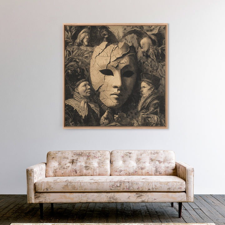 The Cracked Porcelain Mask, Danse Macabre Art, Square Wall Art, Gothic Horror Wall Art, Canvas Print, Halloween Wall Art
