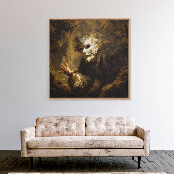 The Cracked Porcelain Mask, Baroque Witchcraft Art, Square Wall Art, Macabre Wall Art, Canvas Print, Halloween Wall Art, Halloween Decor