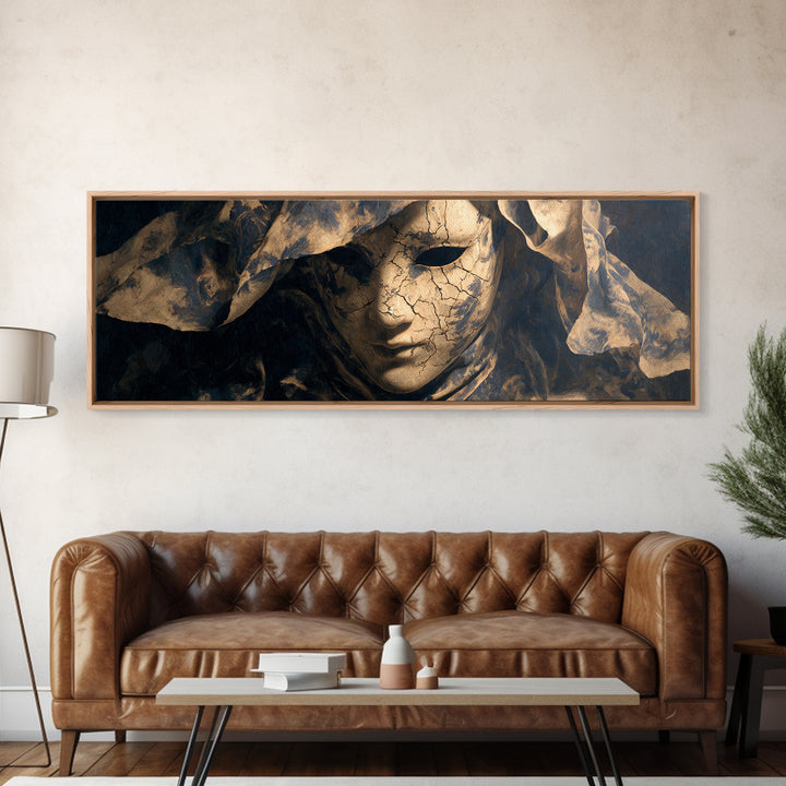 The Cracked Porcelain Mask, Dark Romantic Horror Art, Extra Wide Wall Art, Macabre Wall Art, Framed Canvas Print, Halloween Wall Art