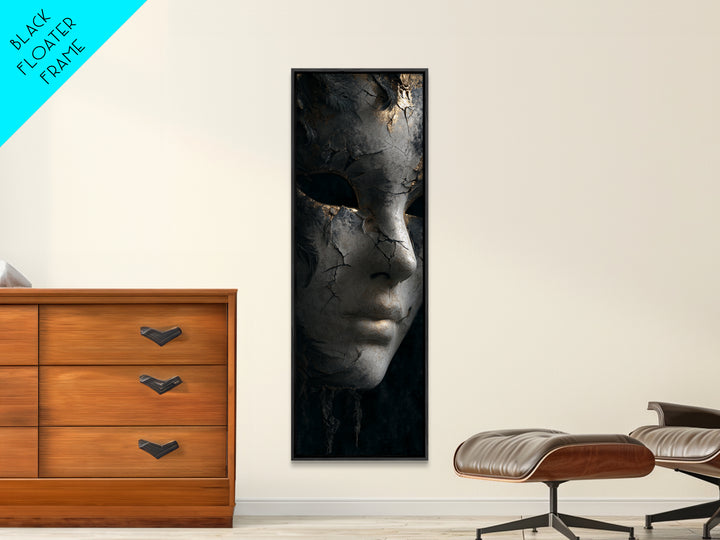 The Cracked Porcelain Mask, Architectural Etching Art, Tall Narrow Wall Art, Macabre Wall Art, Framed Canvas Print