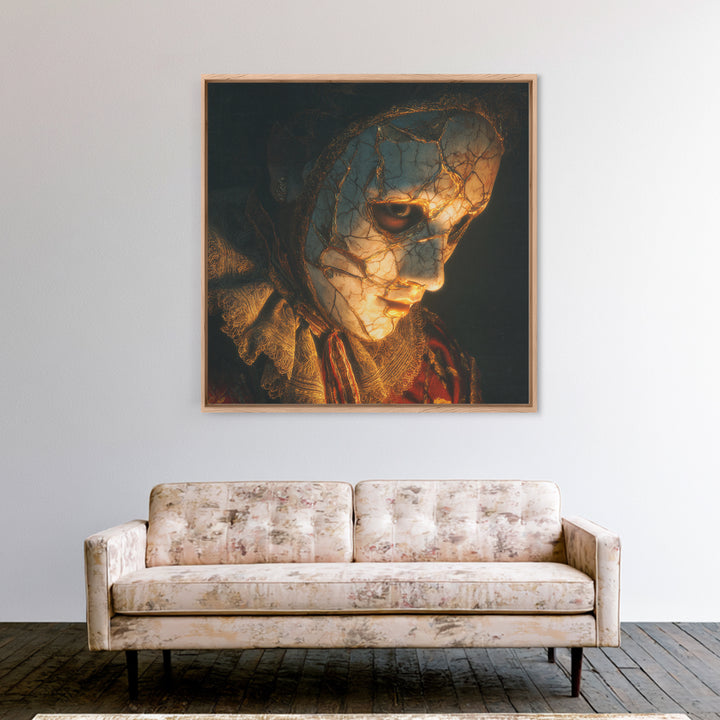The Cracked Porcelain Mask, Decadent Gothic Art, Square Wall Art, Dark Fantasy Wall Art, Canvas Print, Halloween Wall Art