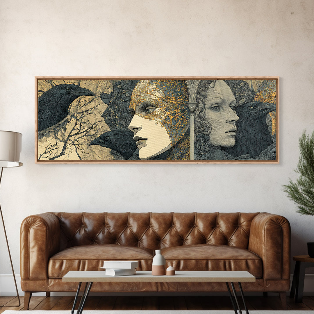 The Cracked Porcelain Mask, Symbolist Death Art, Extra Wide Wall Art, Gothic Horror Wall Art, Framed Canvas Print, Gothic Home Decor