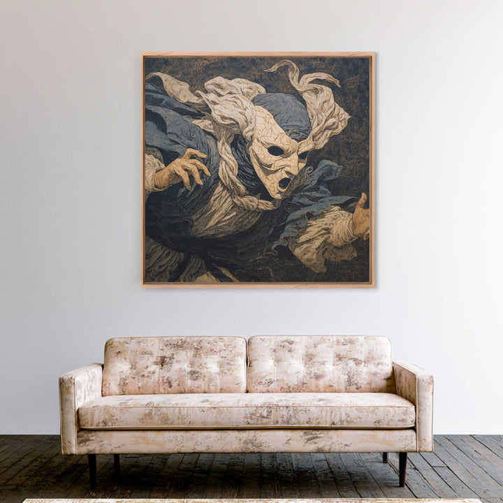 The Cracked Porcelain Mask, Symbolist Etching Art, Square Wall Art, Gothic Horror Wall Art, Framed Canvas Print, Halloween Wall Art