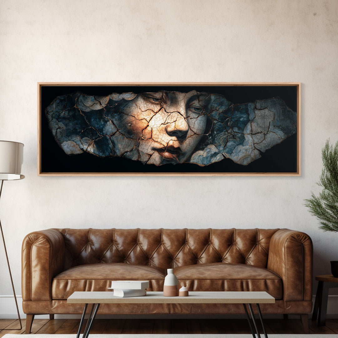 The Cracked Porcelain Mask, Expressionist Gothic Art, Extra Wide Wall Art, Gothic Horror Wall Art, Canvas Print, Halloween Wall Art