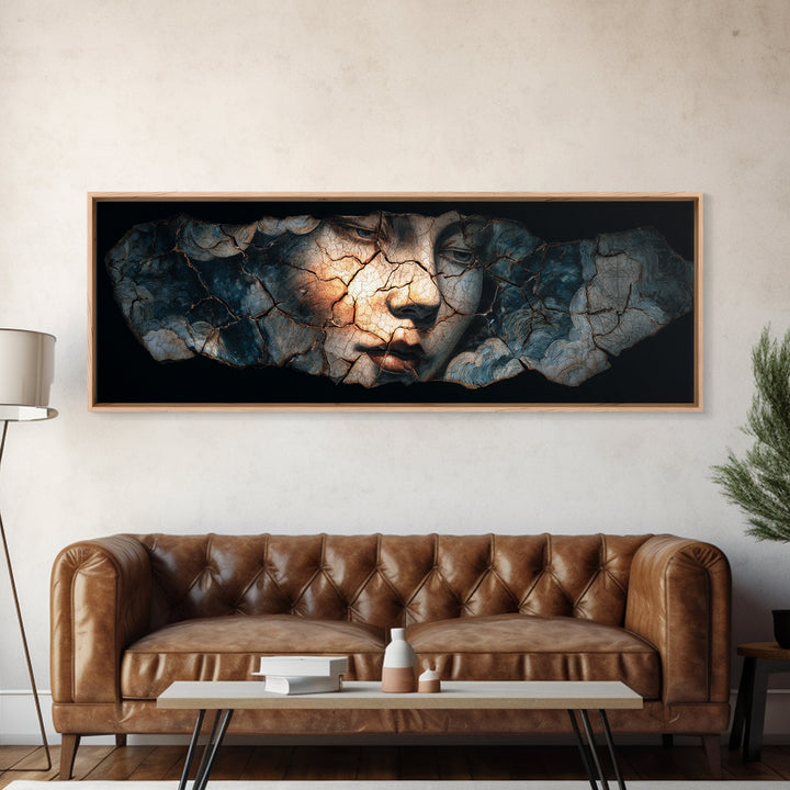 The Cracked Porcelain Mask, Expressionist Gothic Art, Extra Wide Wall Art, Gothic Horror Wall Art, Canvas Print, Halloween Wall Art