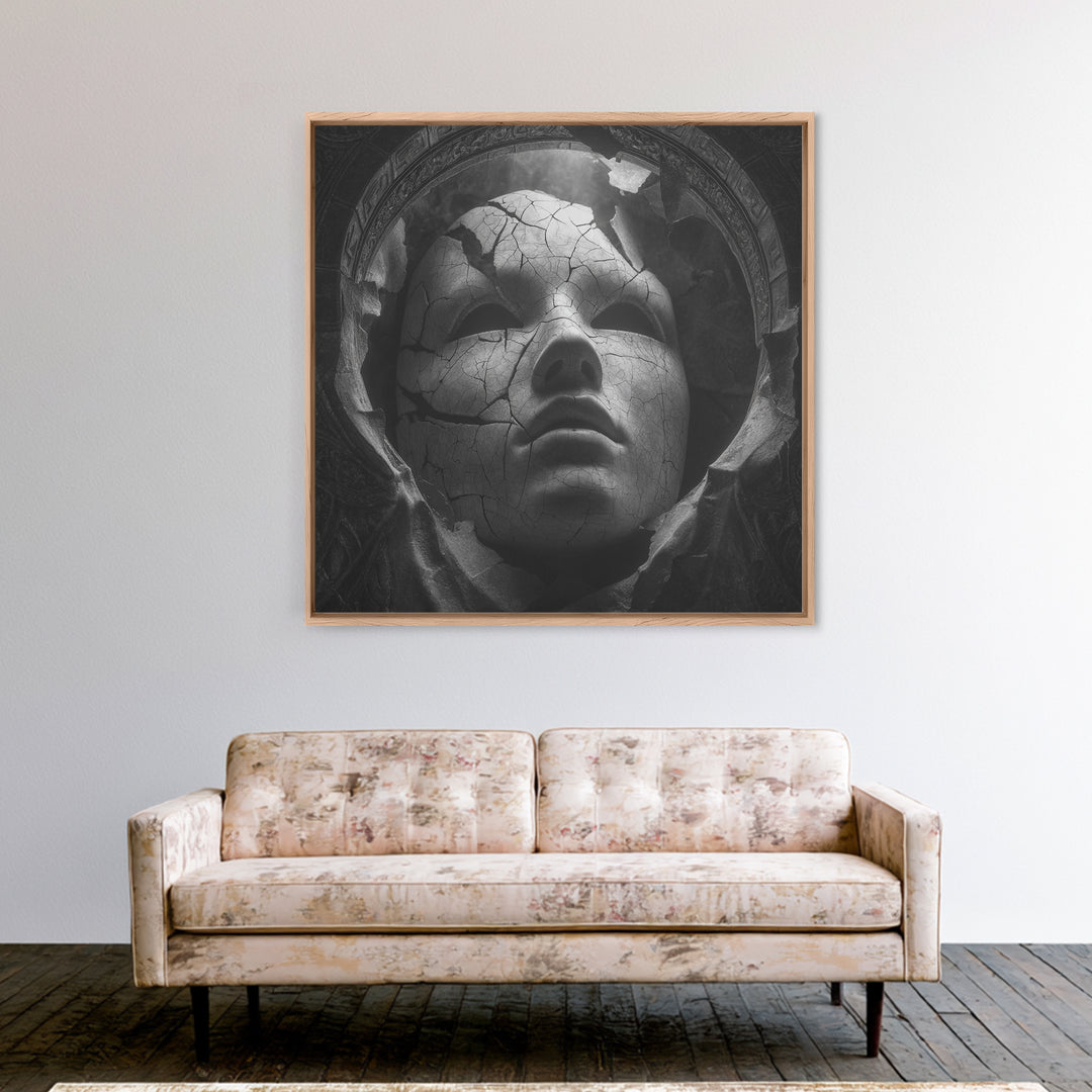 The Cracked Porcelain Mask, Biomechanical Horror Art, Square Wall Art, Dark Fantasy Wall Art, Canvas Print, Halloween Wall Art