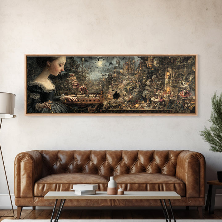 The Haunted Music Box, Medieval Grotesque Art, Extra Wide Wall Art, Gothic Horror Wall Art, Framed Canvas Print, Halloween Wall Art