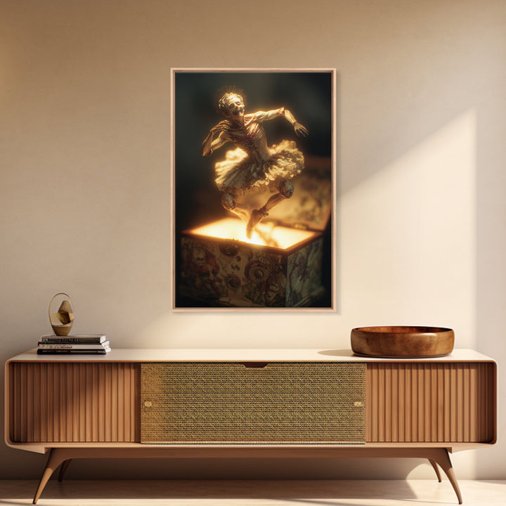 The Haunted Music Box, Dark Renaissance Art, Vertical Wall Art, Dark Fantasy Wall Art, Framed Canvas Print, Halloween Wall Art