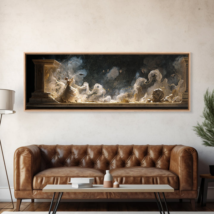 The Haunted Music Box, Apocalyptic Romantic Art, Extra Wide Wall Art, Dark Fantasy Wall Art, Framed Canvas Print, Halloween Wall Art