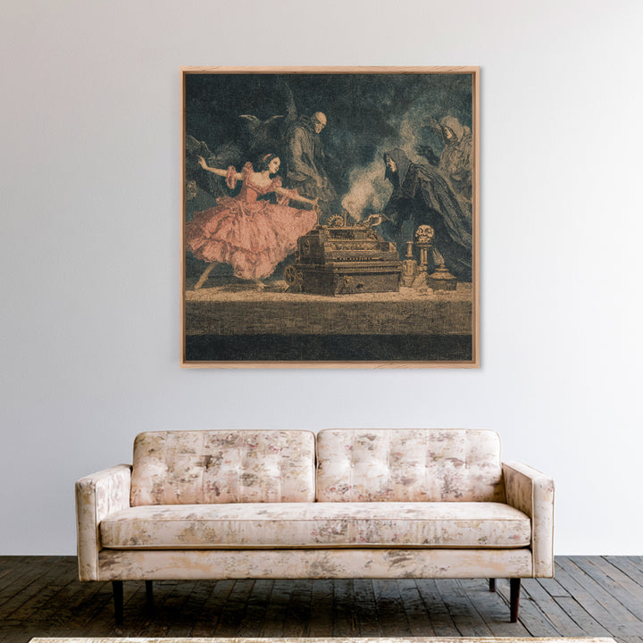 The Haunted Music Box, Symbolist Etching Art, Square Wall Art, Gothic Horror Wall Art, Framed Canvas Print, Halloween Wall Art