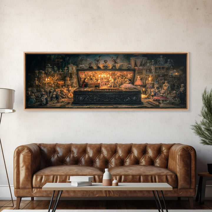 The Haunted Music Box, Grotesque Carnival Art, Wide Panoramic Art, Dark Fantasy Wall Art, Framed Canvas Print, Halloween Wall Art