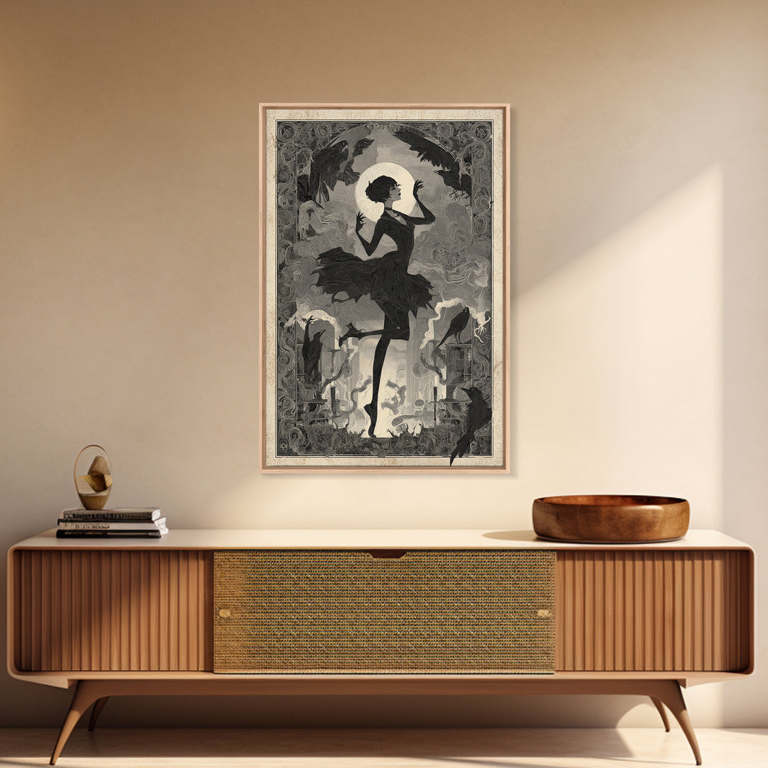 The Haunted Music Box, Decadent Line Art, Vertical Wall Art, Dark Halloween Decor, Canvas Print, Halloween Wall Art