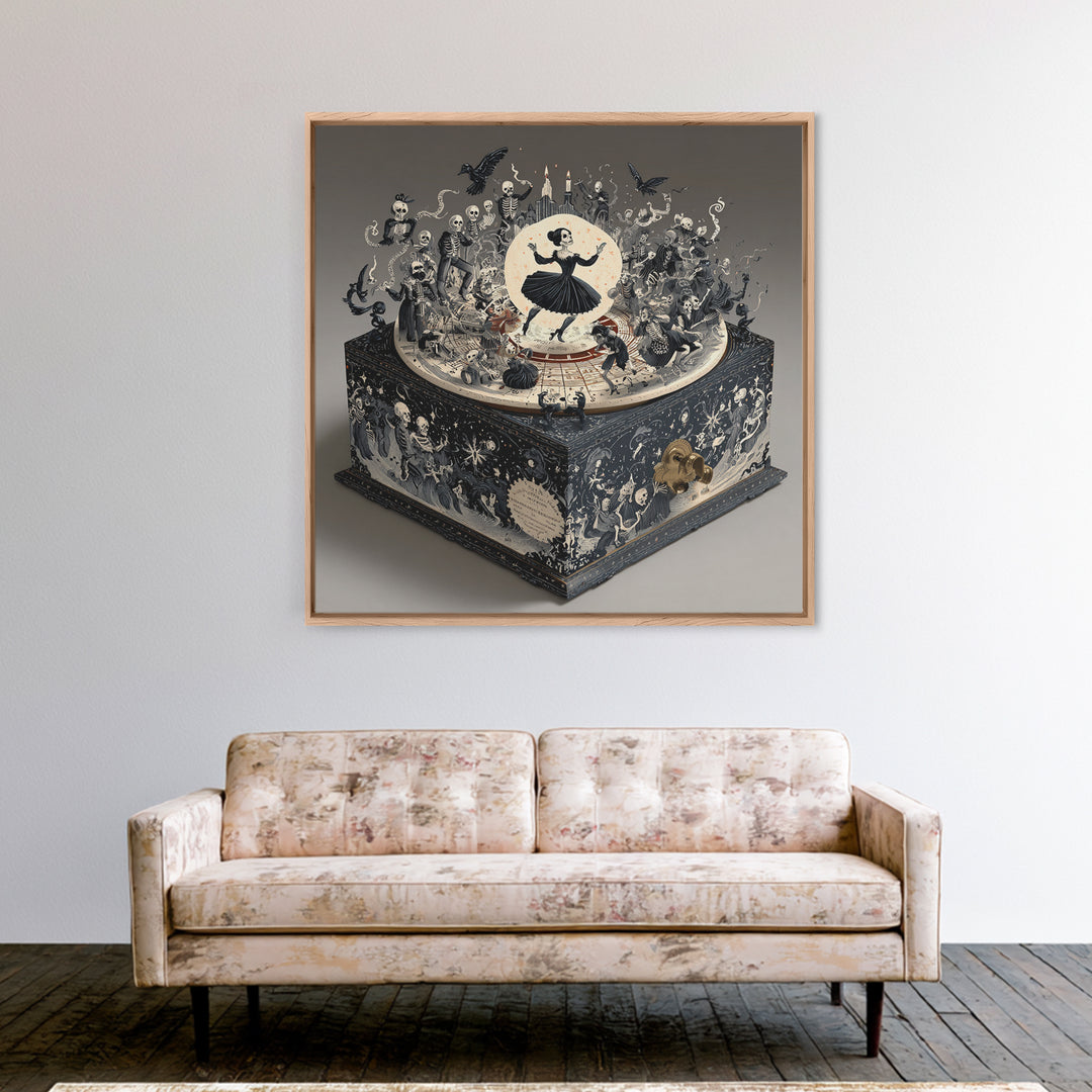 The Haunted Music Box, Macabre Folk Print Art, Square Wall Art, Dark Fantasy Wall Art, Framed Canvas Print, Halloween Wall Art