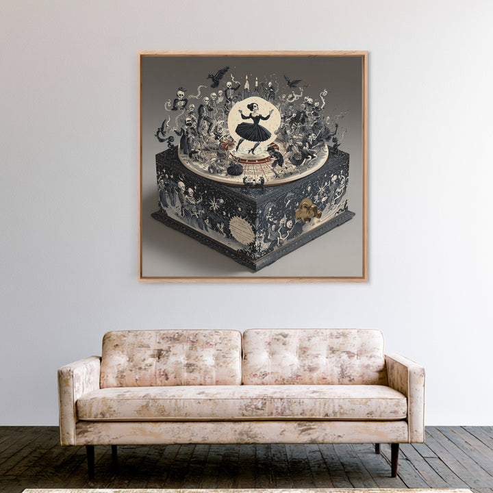 The Haunted Music Box, Macabre Folk Print Art, Square Wall Art, Dark Fantasy Wall Art, Framed Canvas Print, Halloween Wall Art