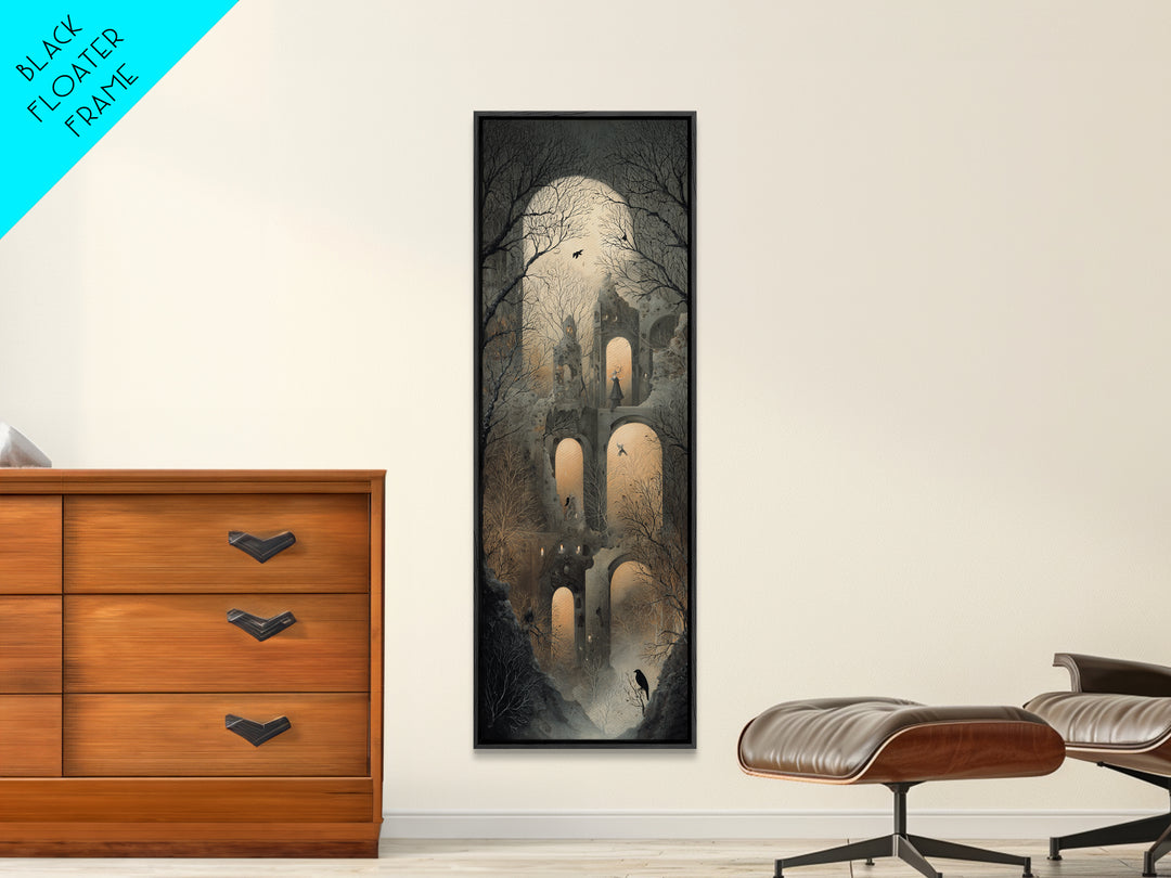 The Haunted Music Box, Surreal Apocalyptic Art, Tall Narrow Wall Art, Macabre Wall Art, Framed Canvas Print, Halloween Wall Art