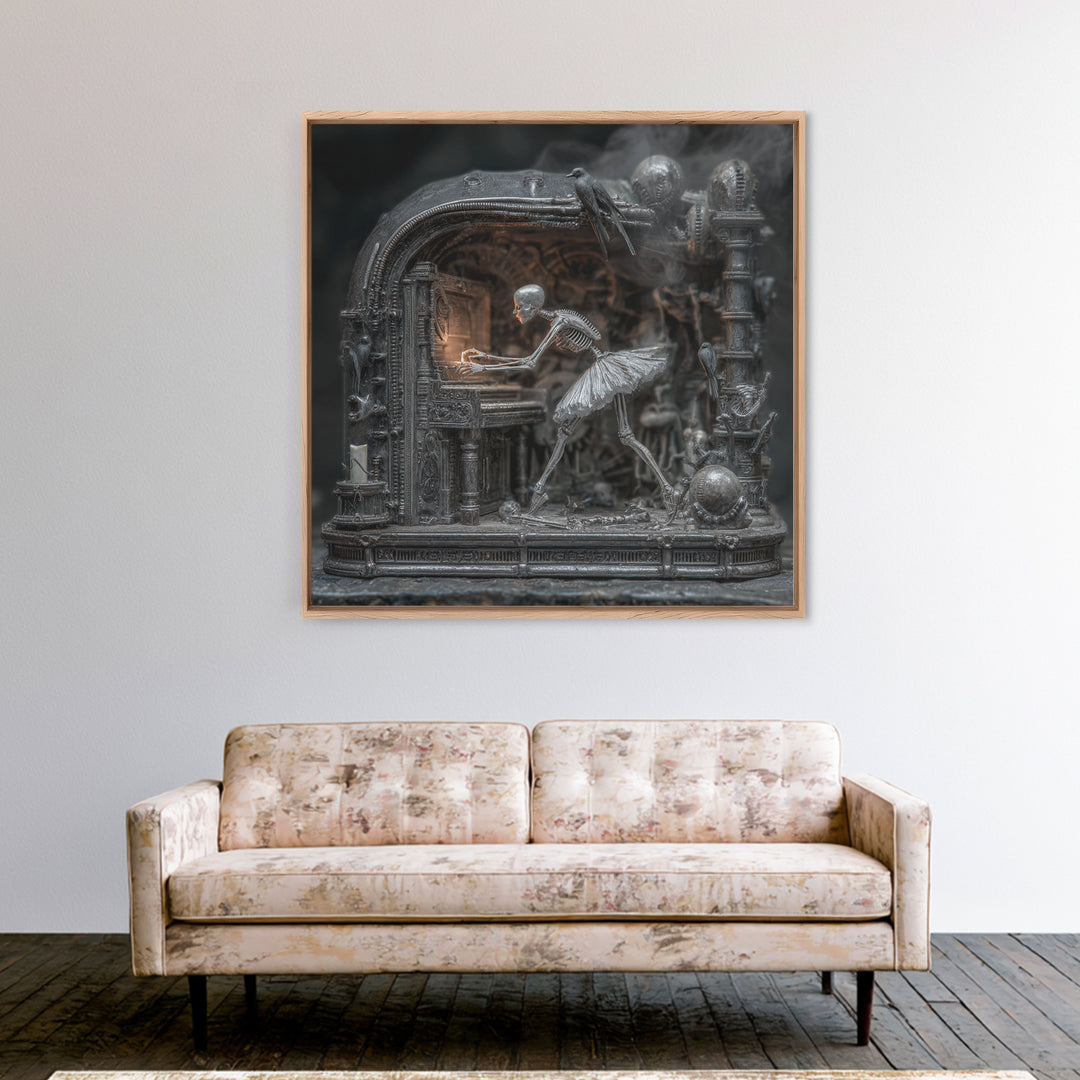 The Haunted Music Box, Biomechanical Horror Art, Square Wall Art, Dark Fantasy Wall Art, Framed Canvas Print, Halloween Wall Art