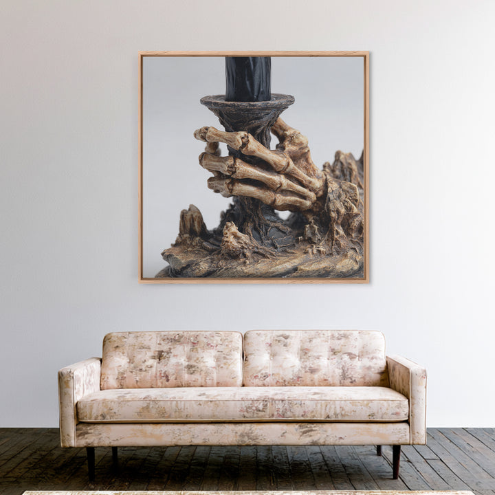 The Skeletal Hand Candleholder, Baroque Witchcraft Art, Square Wall Art, Dark Halloween Decor, Framed Canvas Print, Halloween Wall Art