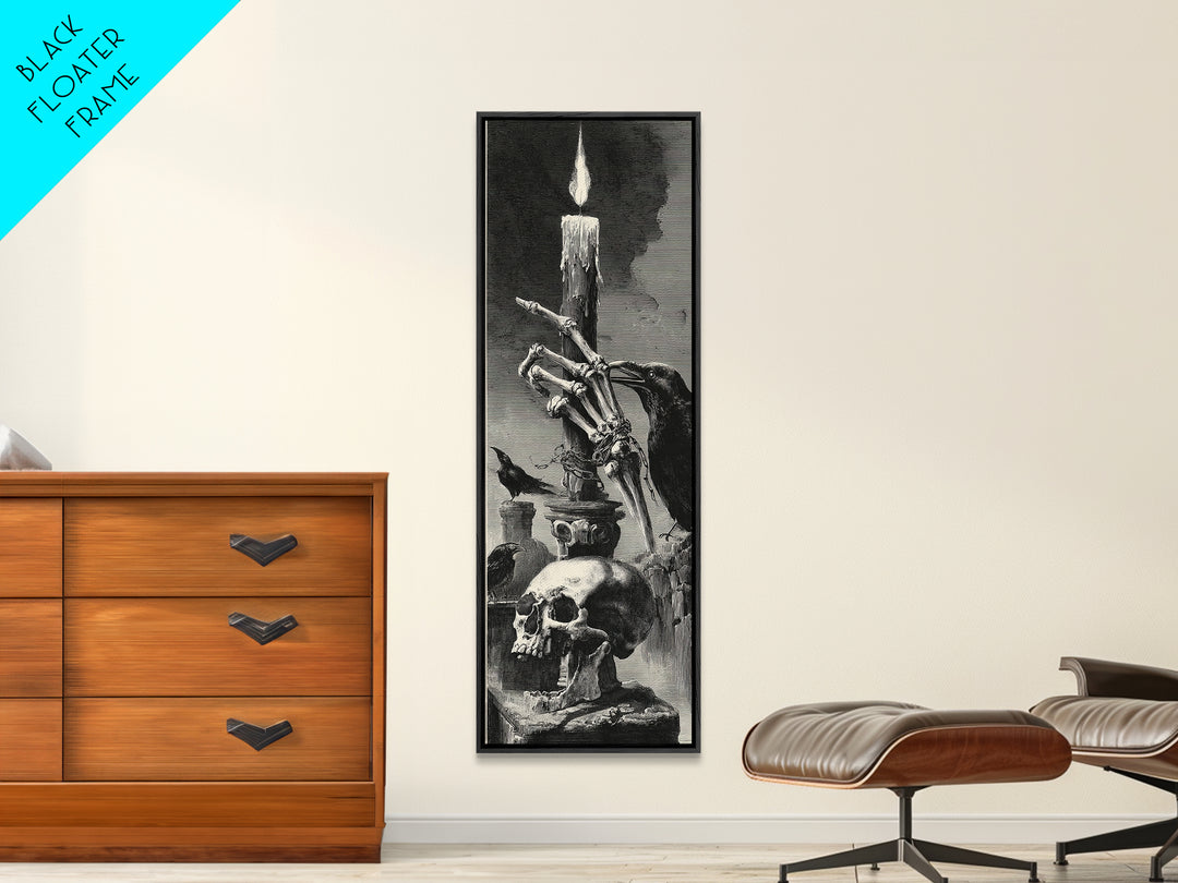 The Skeletal Hand Candleholder, Architectural Etching Art, Tall Narrow Wall Art, Dark Fantasy Wall Art, Canvas Print