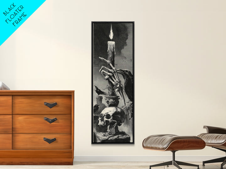 The Skeletal Hand Candleholder, Architectural Etching Art, Tall Narrow Wall Art, Dark Fantasy Wall Art, Canvas Print