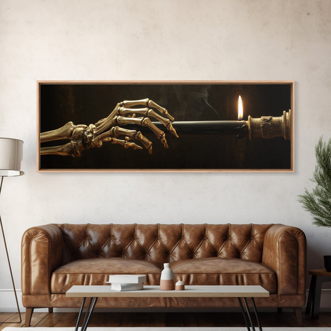 The Skeletal Hand Candleholder, Ornate Symbolist Art, Extra Wide Wall Art, Dark Halloween Decor, Canvas Print, Halloween Wall Art