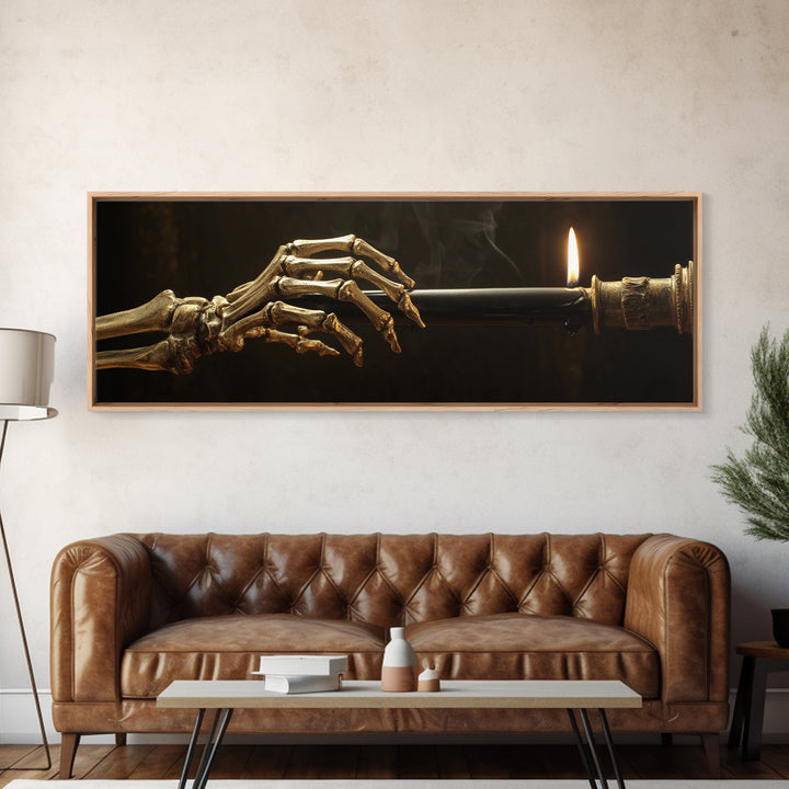 The Skeletal Hand Candleholder, Ornate Symbolist Art, Extra Wide Wall Art, Dark Halloween Decor, Canvas Print, Halloween Wall Art