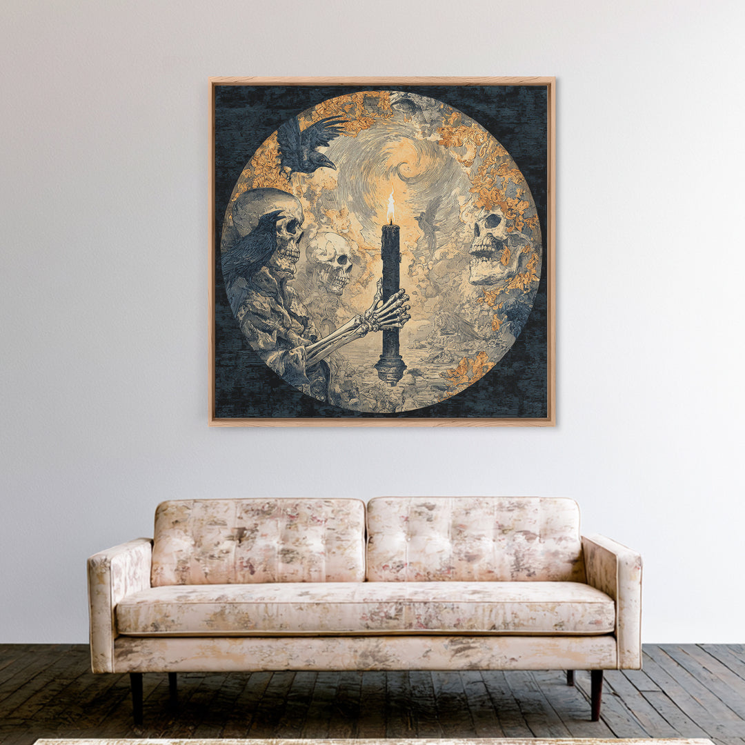 The Skeletal Hand Candleholder, Symbolist Etching Art, Square Wall Art, Gothic Horror Wall Art, Canvas Print, Halloween Wall Art