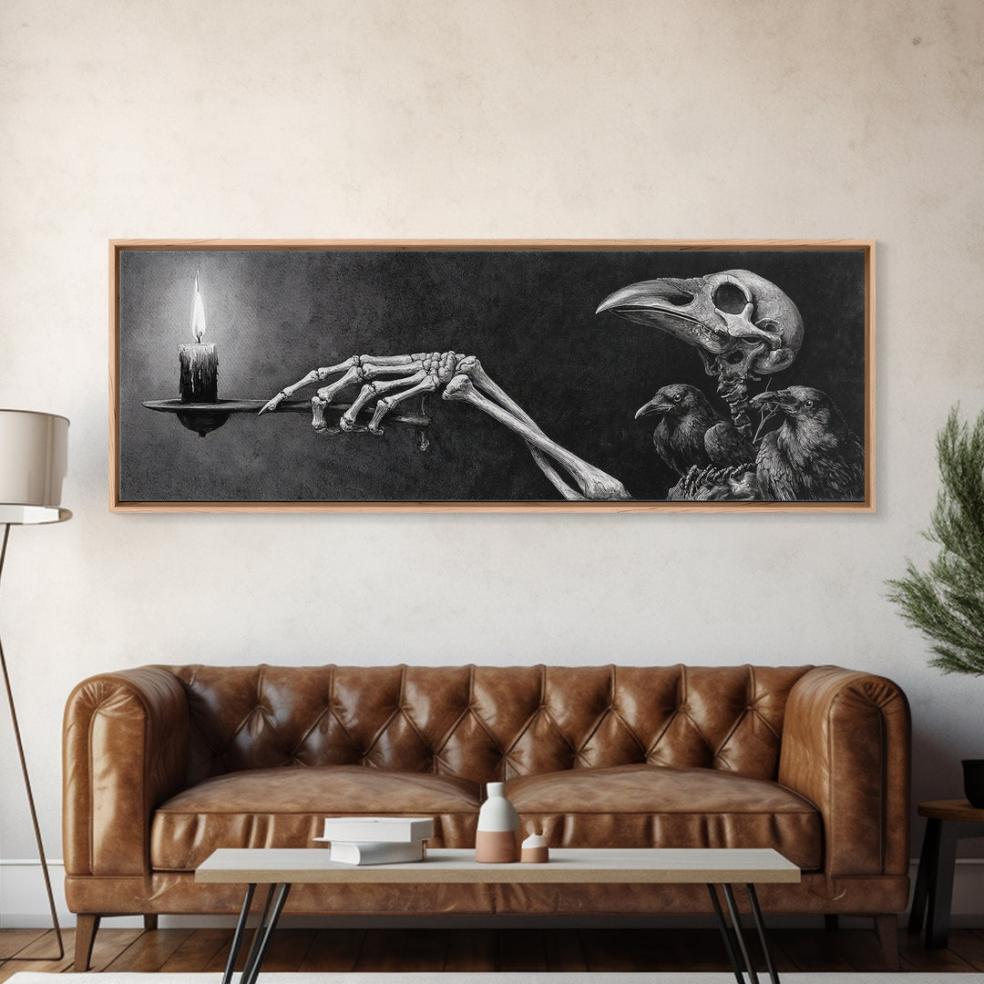 The Skeletal Hand Candleholder, Expressionist Nightmare Art, Extra Wide Wall Art, Dark Halloween Decor, Canvas Print, Halloween Wall Art