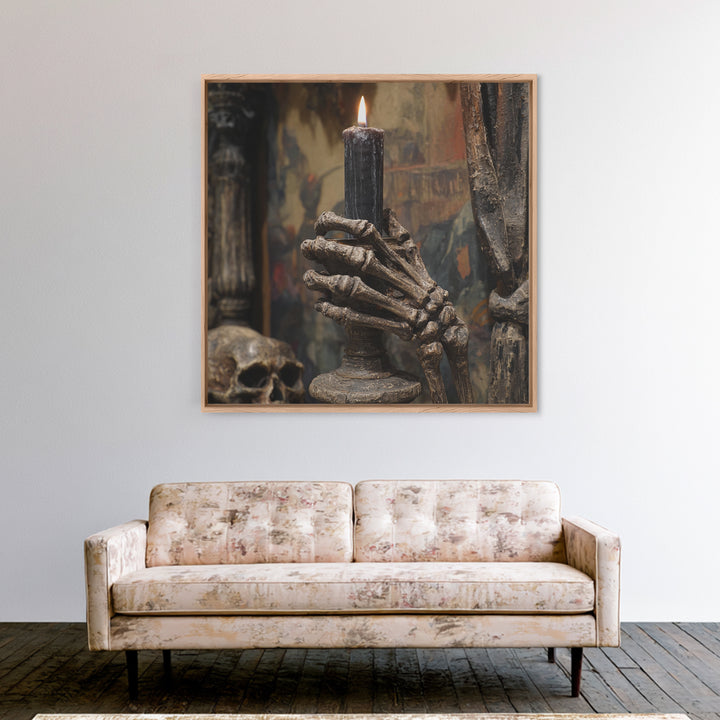 The Skeletal Hand Candleholder, Grotesque Carnival Art, Square Wall Art, Dark Halloween Decor, Canvas Print, Halloween Wall Art