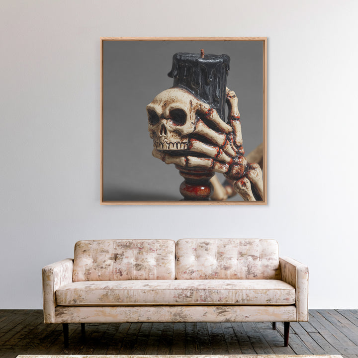 The Skeletal Hand Candleholder, Macabre Folk Print Art, Square Wall Art, Dark Fantasy Wall Art, Framed Canvas Print