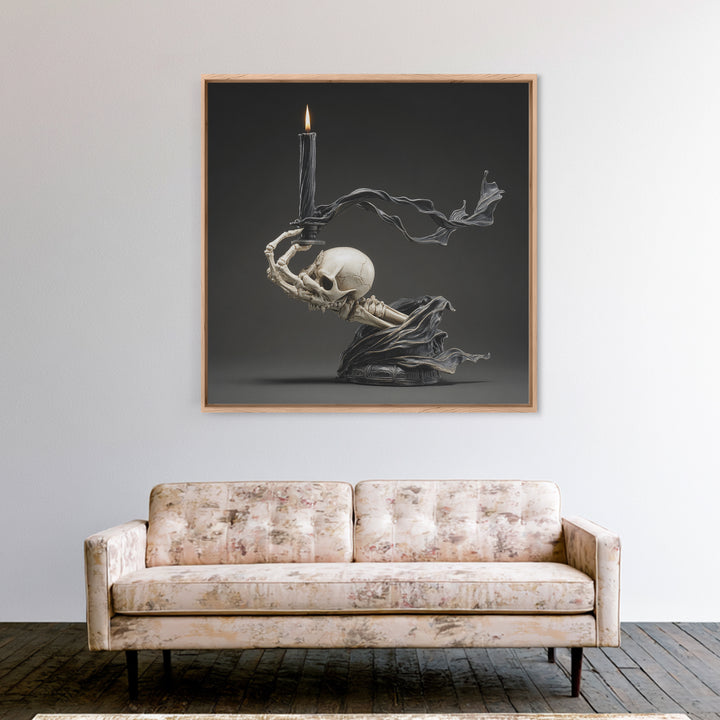 The Skeletal Hand Candleholder, Biomechanical Horror Art, Square Wall Art, Dark Halloween Decor, Canvas Print, Halloween Wall Art