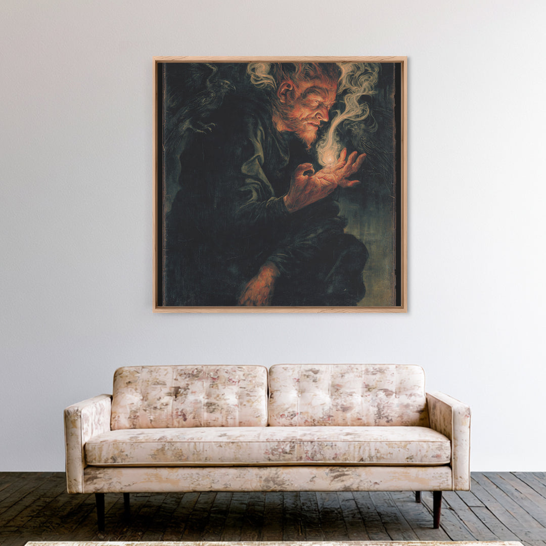 The Black Wax Candle, Dark Renaissance Art, Square Wall Art, Macabre Wall Art, Canvas Print, Halloween Wall Art