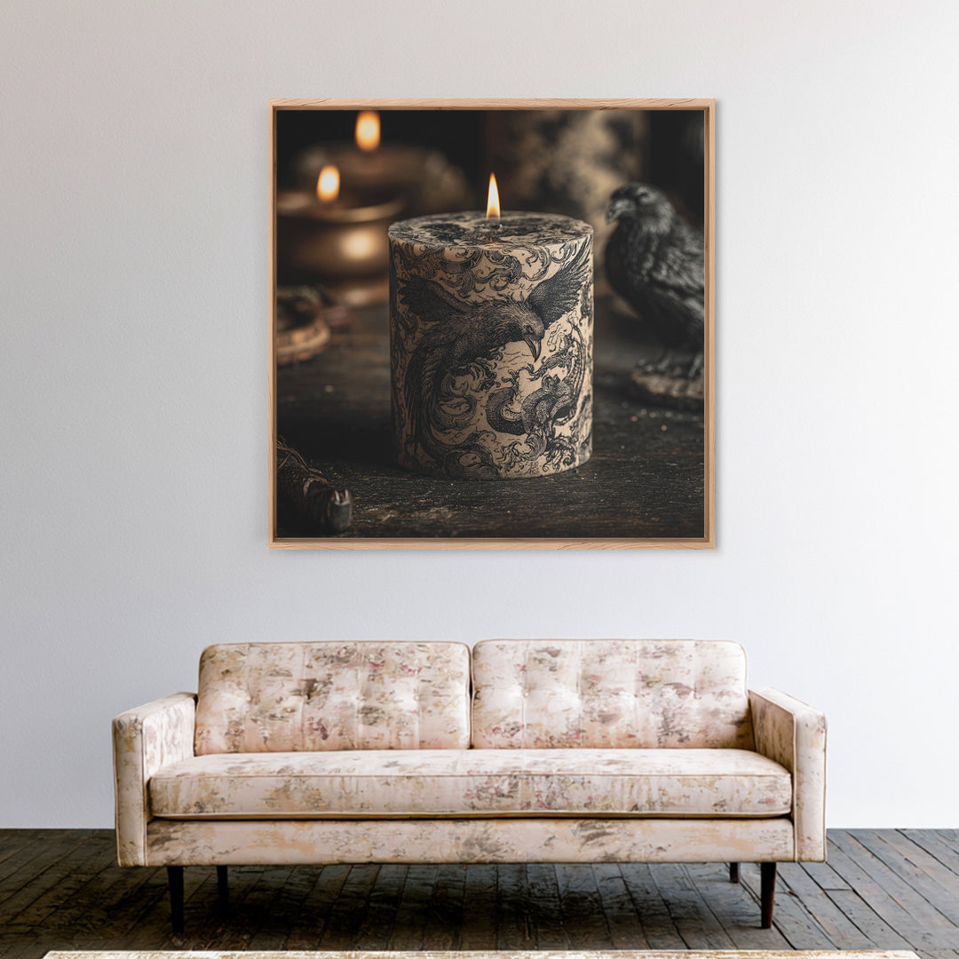 The Black Wax Candle, Renaissance Engraving Art, Square Wall Art, Gothic Horror Wall Art, Framed Canvas Print, Halloween Wall Art