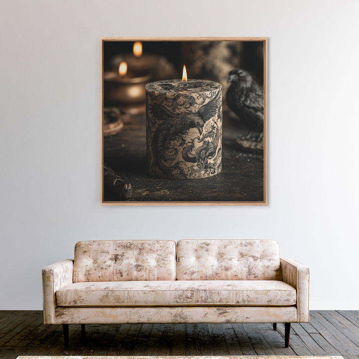 The Black Wax Candle, Renaissance Engraving Art, Square Wall Art, Gothic Horror Wall Art, Framed Canvas Print, Halloween Wall Art