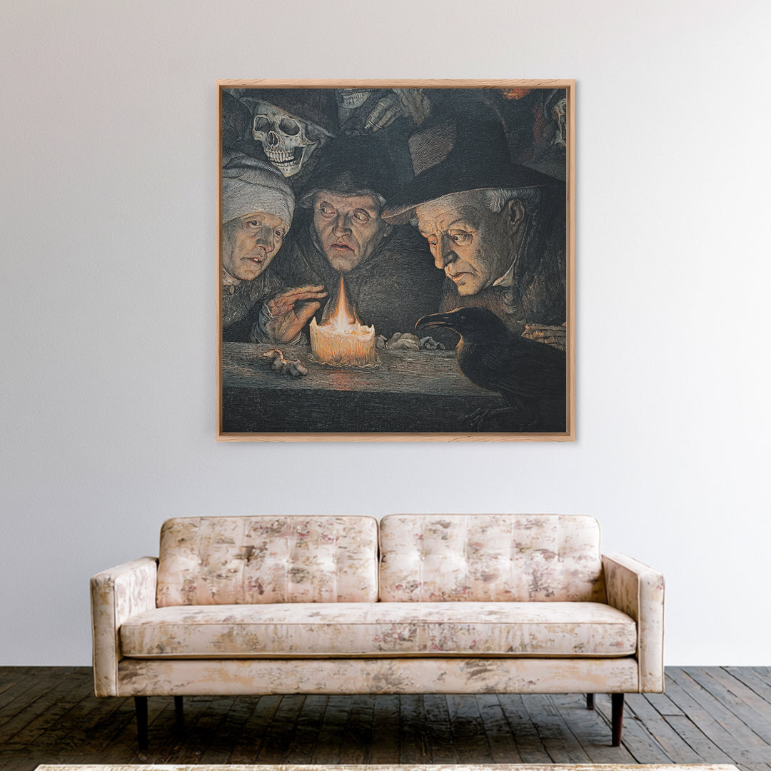 The Black Wax Candle, Danse Macabre Art, Square Wall Art, Dark Halloween Decor, Framed Canvas Print, Halloween Wall Art