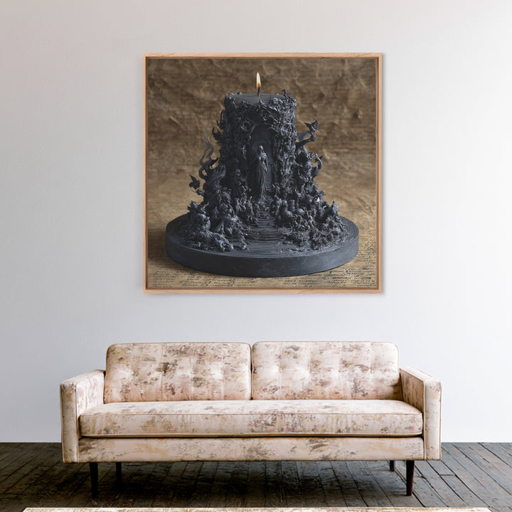 The Black Wax Candle, Baroque Witchcraft Art, Square Wall Art, Dark Fantasy Wall Art, Framed Canvas Print, Halloween Wall Art