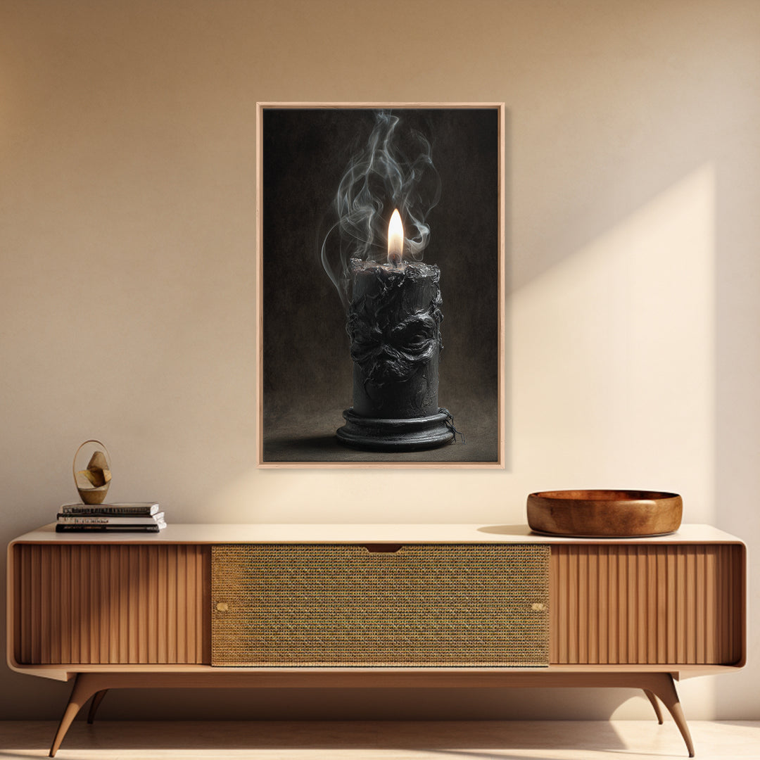 The Black Wax Candle, Dark Romantic Horror Art, Vertical Wall Art, Gothic Horror Wall Art, Canvas Print, Halloween Wall Art
