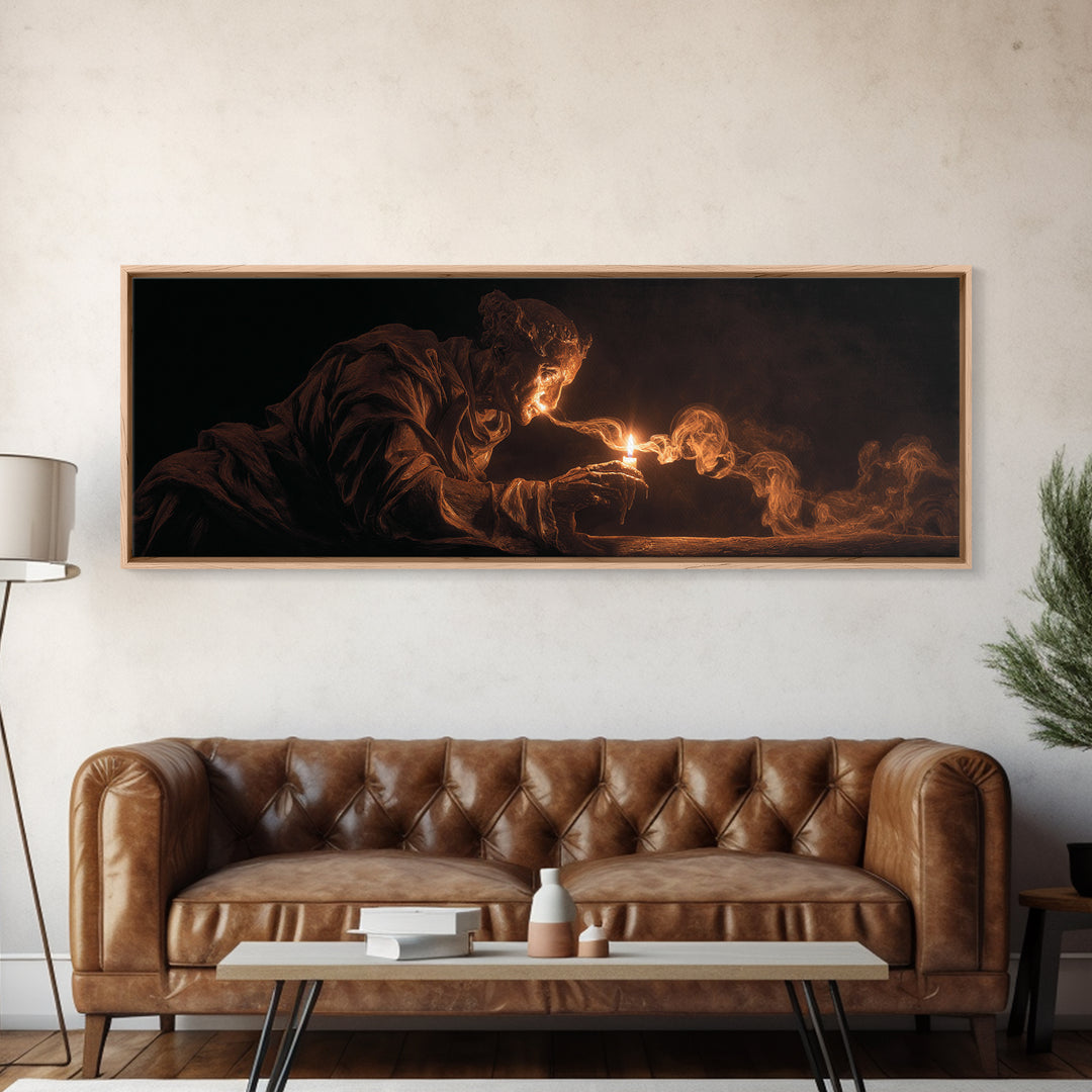 The Black Wax Candle, Visionary Gothic Art, Extra Wide Wall Art, Dark Halloween Decor, Framed Canvas Print, Halloween Wall Art