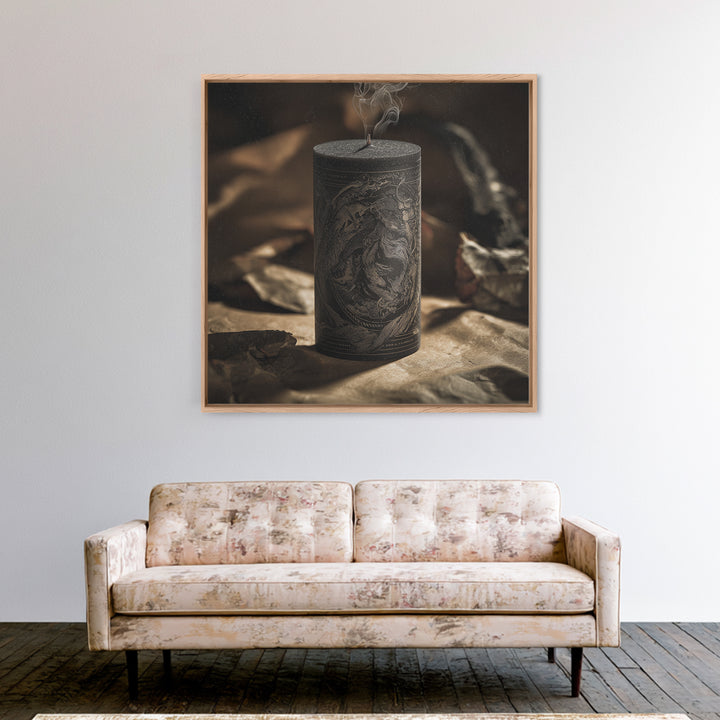 The Black Wax Candle, Decadent Gothic Art, Square Wall Art, Gothic Horror Wall Art, Framed Canvas Print, Halloween Wall Art