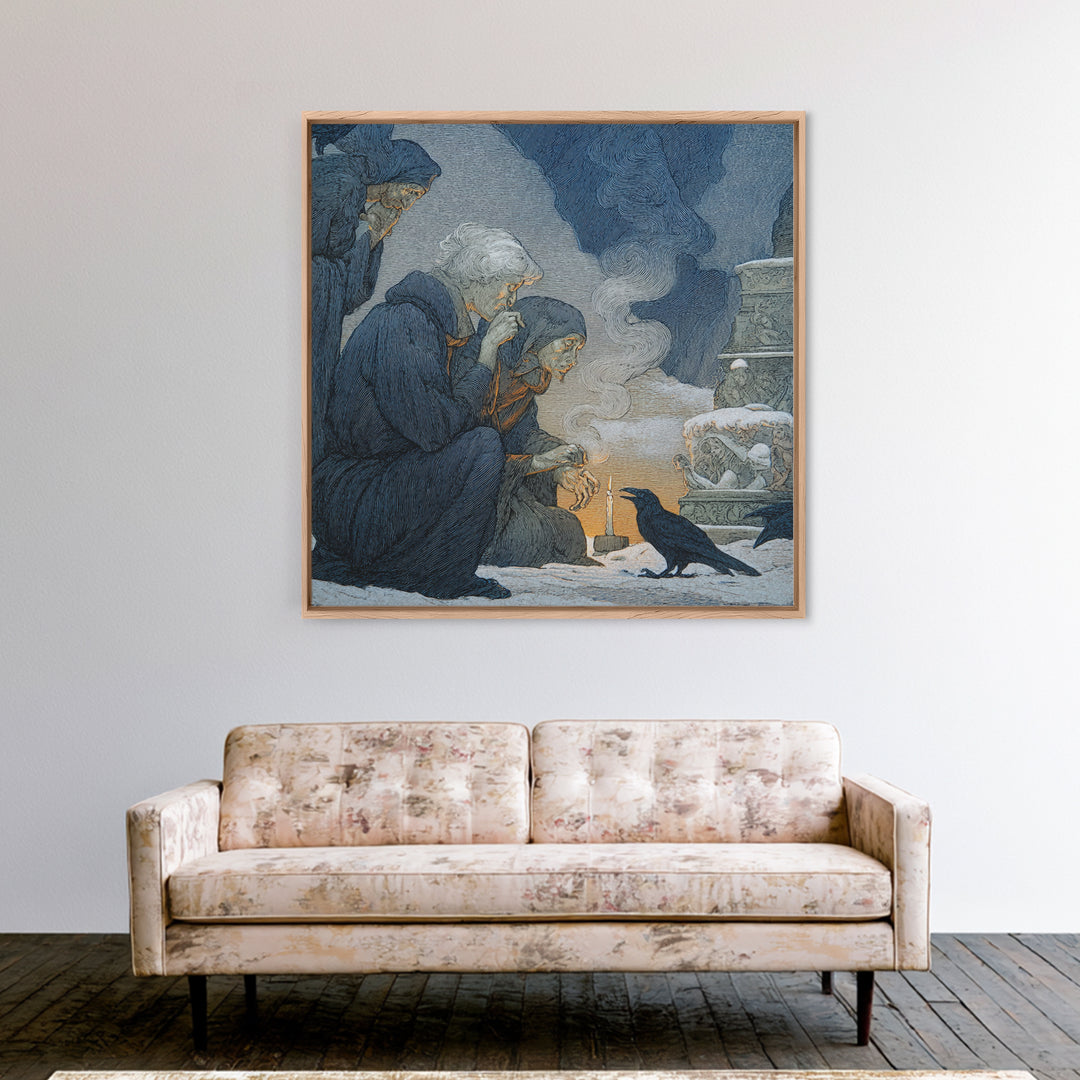 The Black Wax Candle, Symbolist Death Art, Square Wall Art, Dark Halloween Decor, Canvas Print, Halloween Wall Art