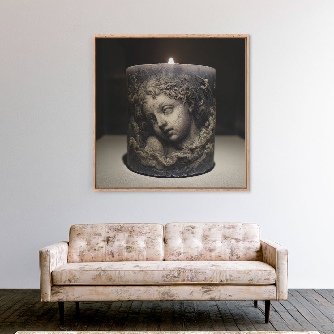 The Black Wax Candle, Symbolist Etching Art, Square Wall Art, Macabre Wall Art, Framed Canvas Print, Halloween Wall Art