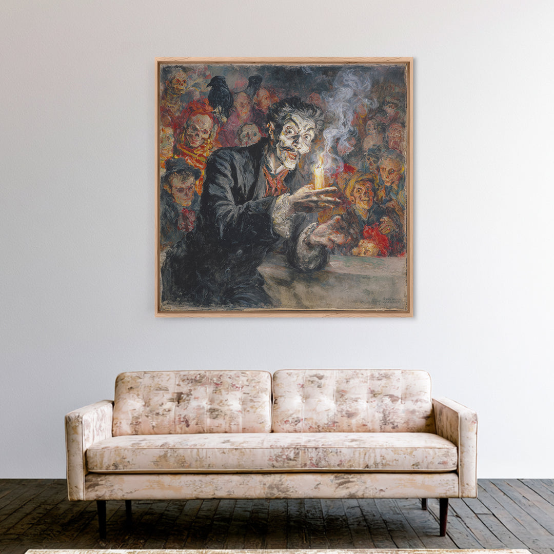 The Black Wax Candle, Grotesque Carnival Art, Square Wall Art, Gothic Horror Wall Art, Framed Canvas Print, Halloween Wall Art