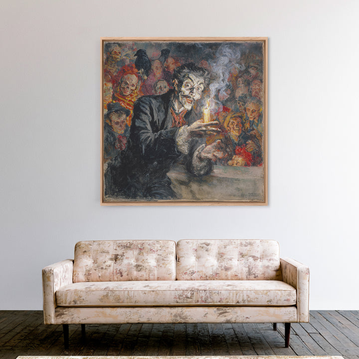 The Black Wax Candle, Grotesque Carnival Art, Square Wall Art, Gothic Horror Wall Art, Framed Canvas Print, Halloween Wall Art