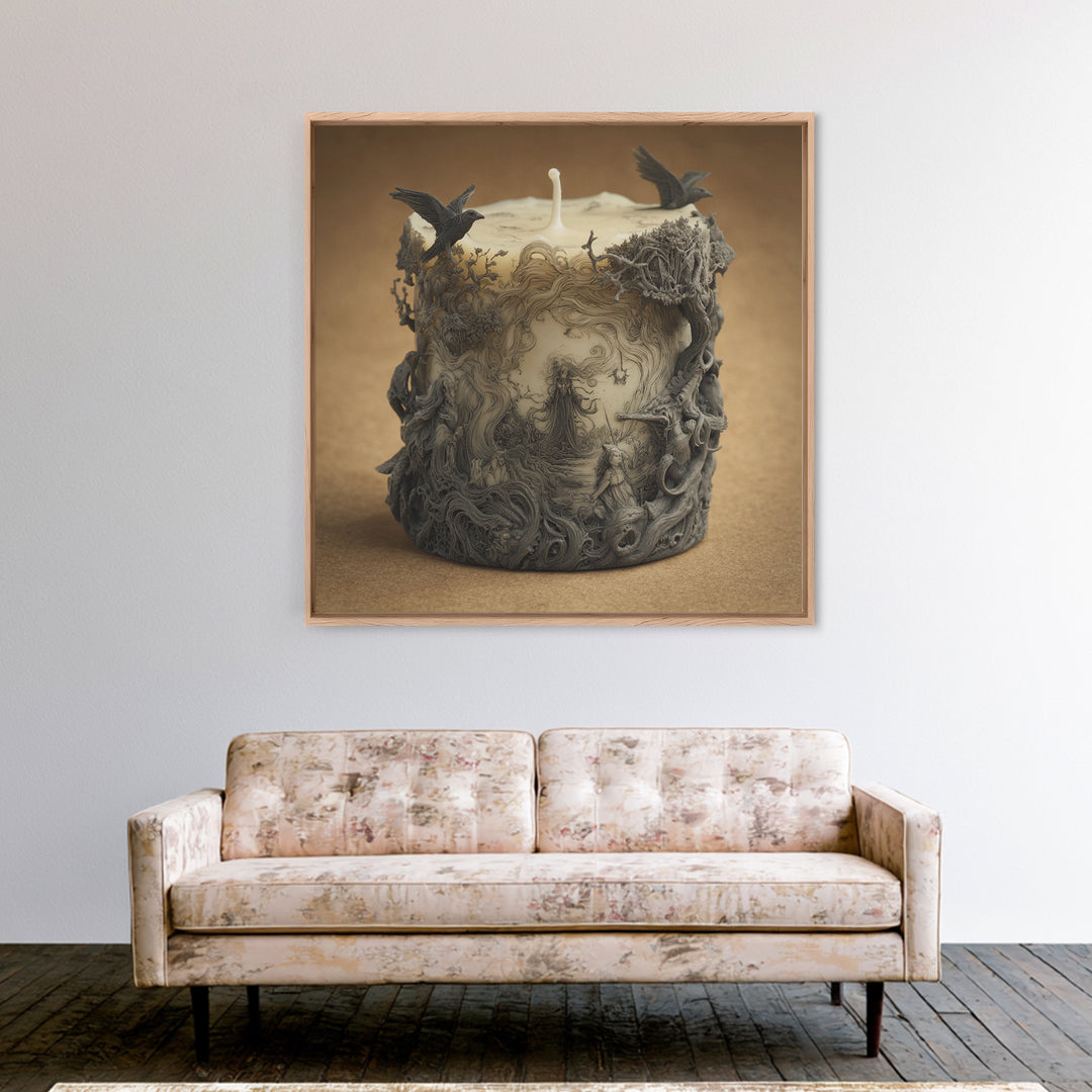 The Black Wax Candle, Gothic Storybook Art, Square Wall Art, Gothic Horror Wall Art, Framed Canvas Print, Halloween Wall Art