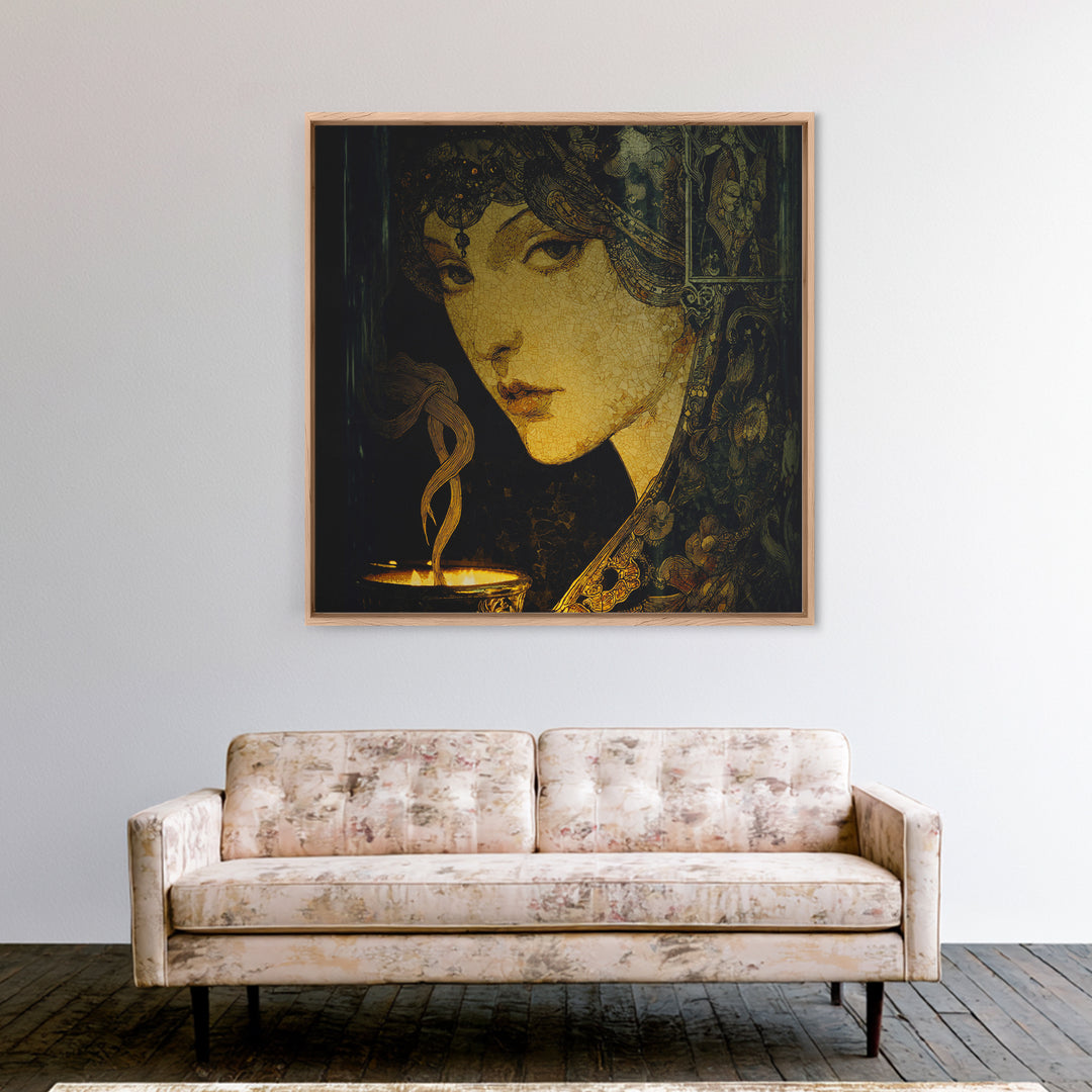 The Black Wax Candle, Stained Glass Gothic Art, Square Wall Art, Dark Fantasy Wall Art, Canvas Print, Halloween Wall Art