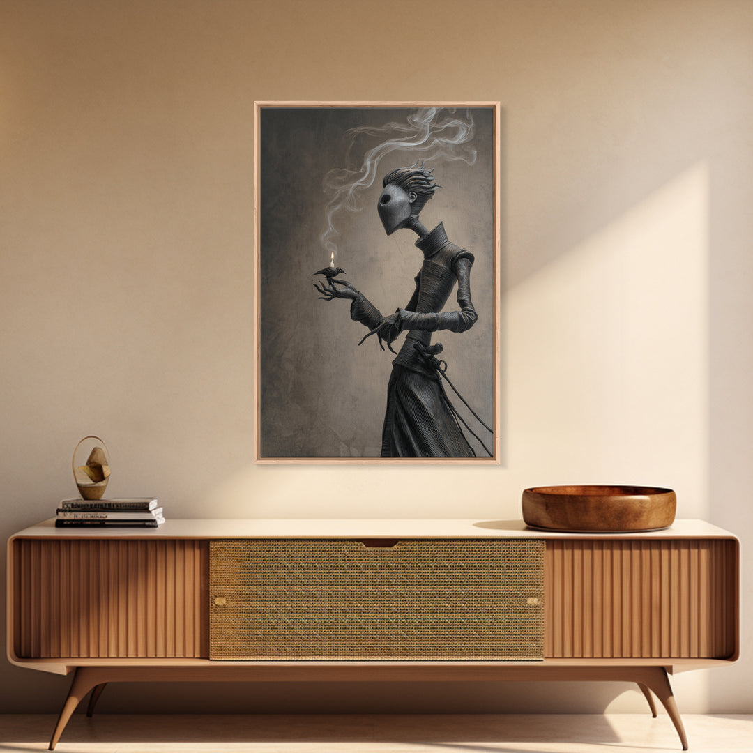 The Black Wax Candle, Victorian Macabre Art, Vertical Wall Art, Dark Halloween Decor, Framed Canvas Print, Halloween Wall Art