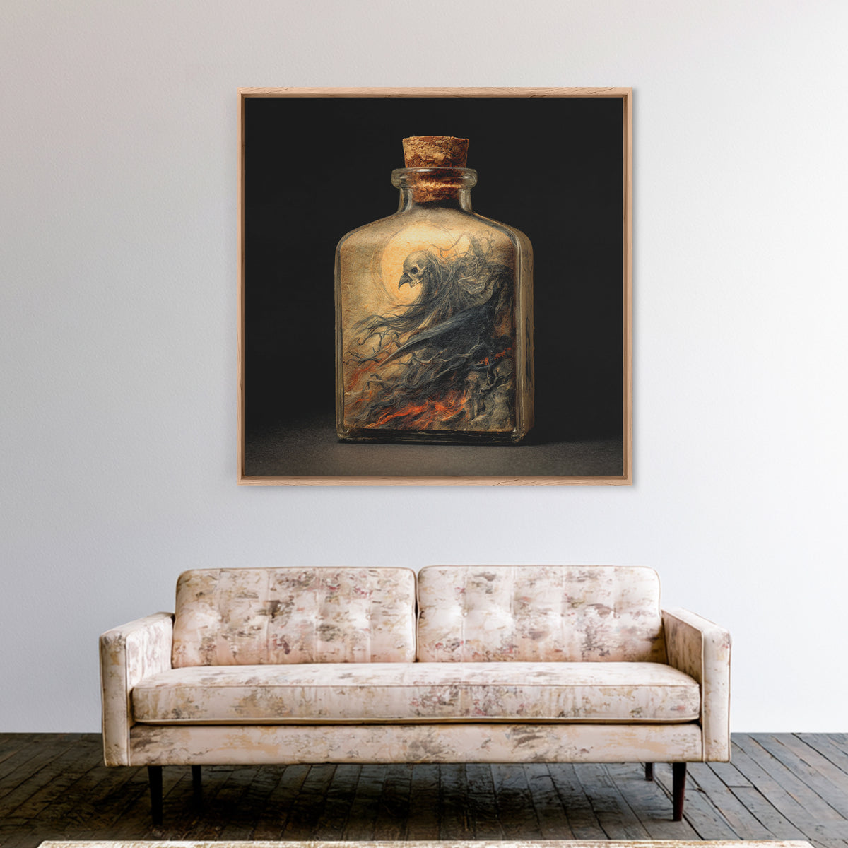 The Bottled Ghost, Dark Renaissance Art, Square Wall Art, Dark Fantasy Wall Art, Framed Canvas Print, Halloween Wall Art