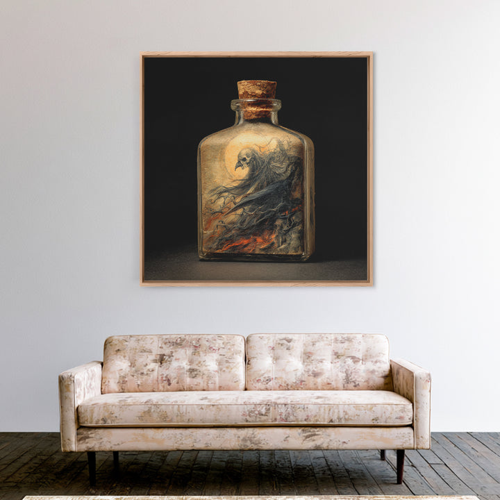 The Bottled Ghost, Dark Renaissance Art, Square Wall Art, Dark Fantasy Wall Art, Framed Canvas Print, Halloween Wall Art