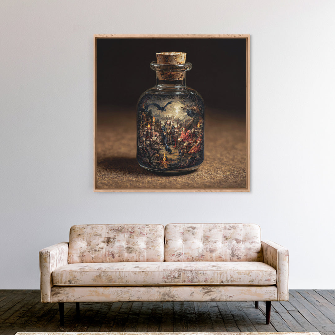 The Bottled Ghost, Danse Macabre Art, Square Wall Art, Gothic Horror Wall Art, Canvas Print, Halloween Wall Art