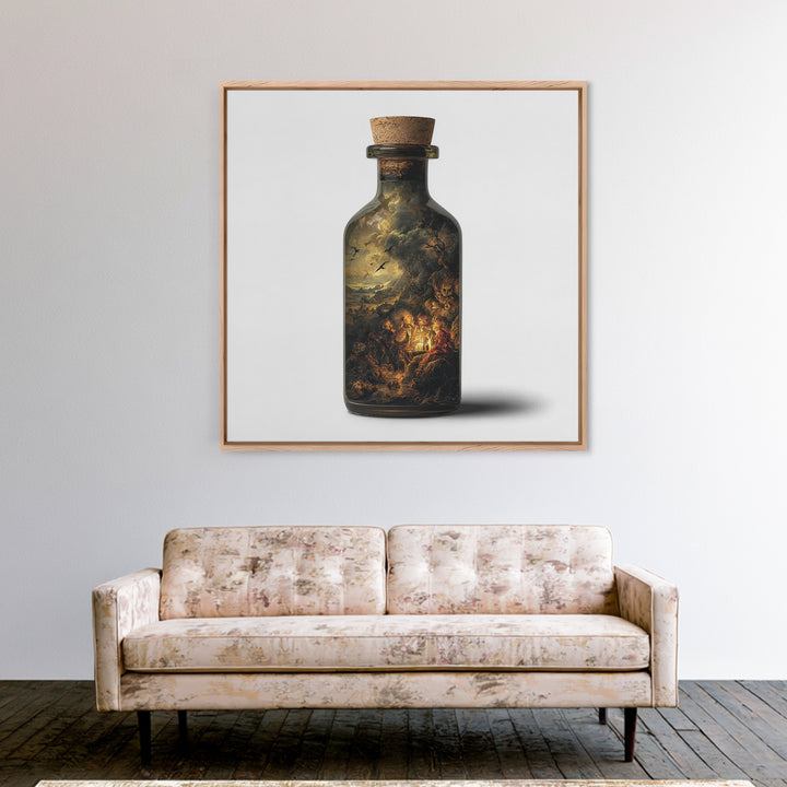 The Bottled Ghost, Baroque Witchcraft Art, Square Wall Art, Dark Halloween Decor, Framed Canvas Print, Halloween Wall Art